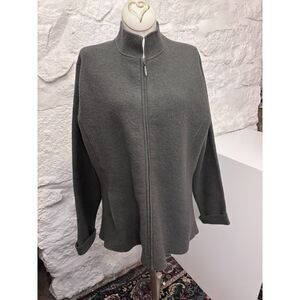 Eileen Fisher Charcoal 100% Boiled Wool Zip Front Jacket Stand Collar Minimalist
